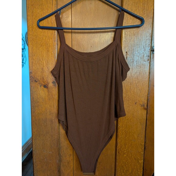 032- Chicme Brown Ribbed Bodysuit Tank Camisole Size XXL - Picture 1 of 7